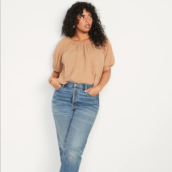 Puff-Sleeve Cutout Tie-Back Swing Blouse - Picture 3 of 5